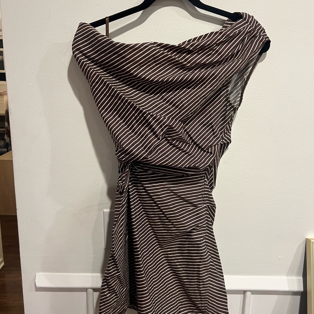 STAUD One-Shoulder Brown Striped Dress - Picture 13 of 13